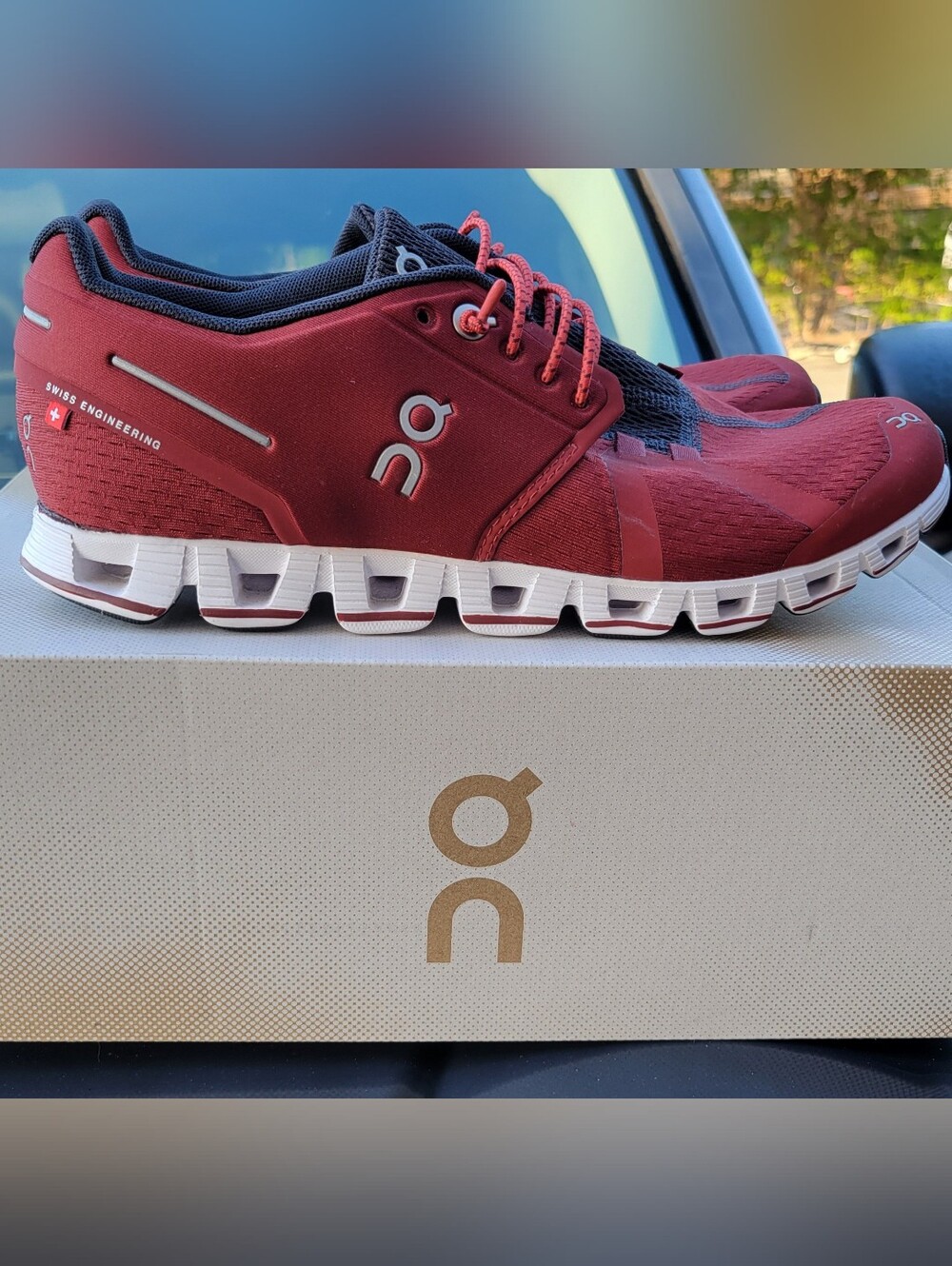 On Running Womens Athletic Shoes - Burgundy with White Sole
